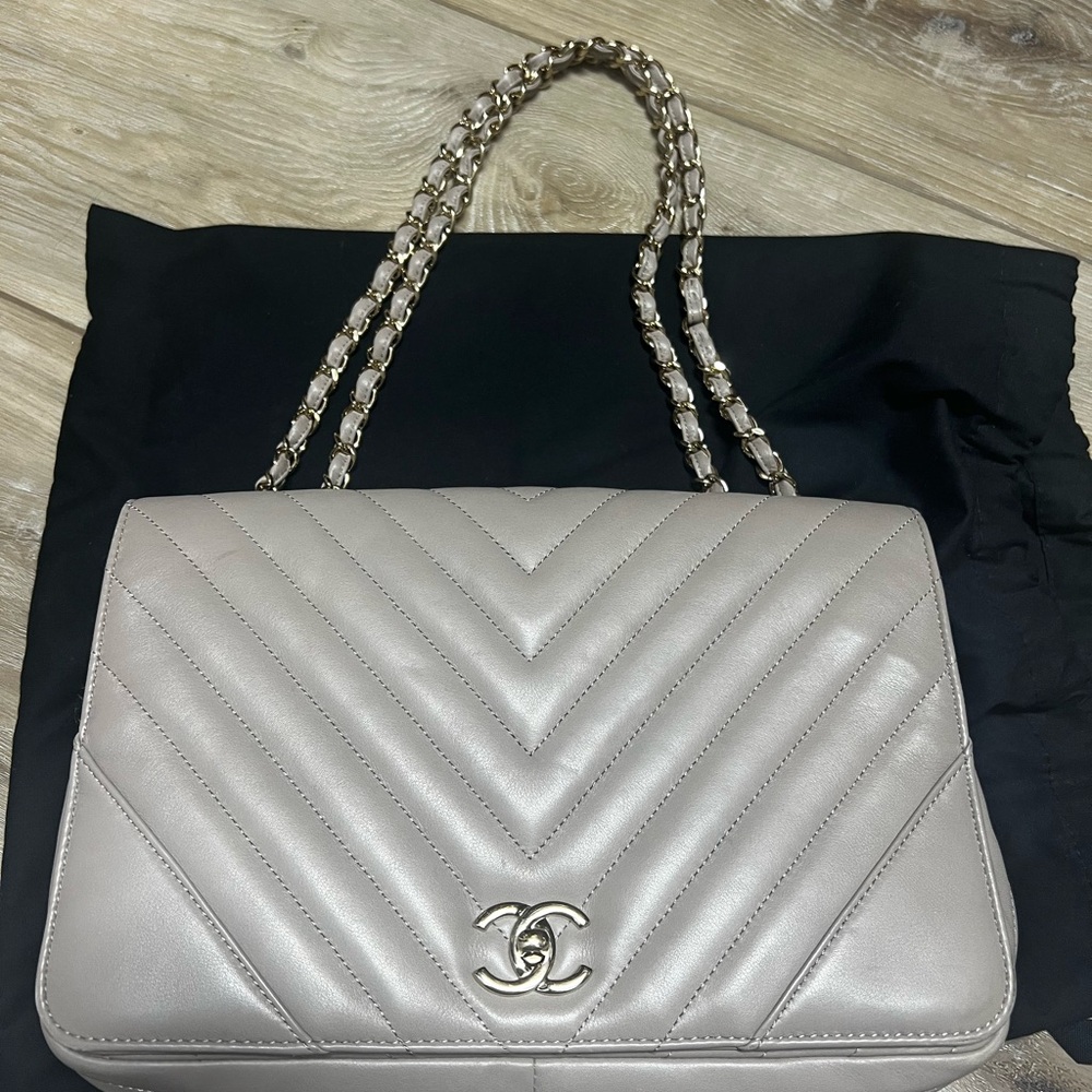 Chanel Beige Quilted Leather Shoulder Bag